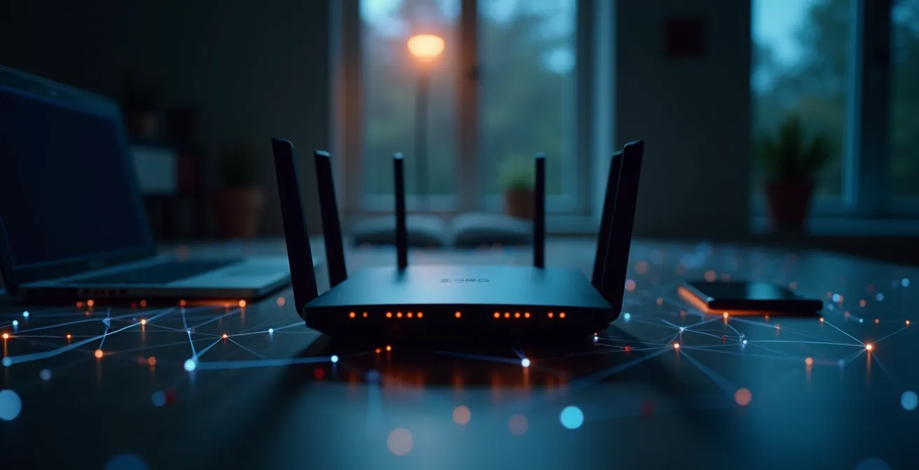 Représentation visuelle abstraite des risques liés à une adresse IP non protégée, montrant les menaces numériques et physiques