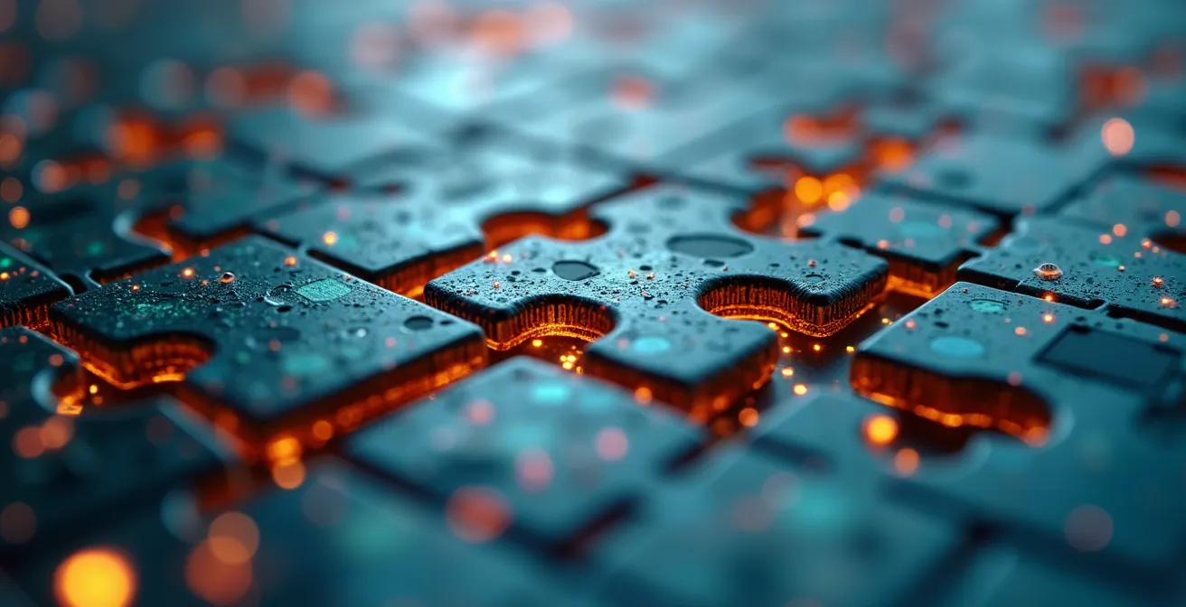 Représentation visuelle abstraite de la collecte et l'assemblage de données pour former un profil complet